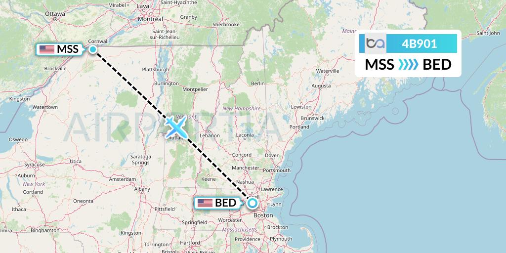 4B901 Boutique Air Flight Map: Massena to Bedford