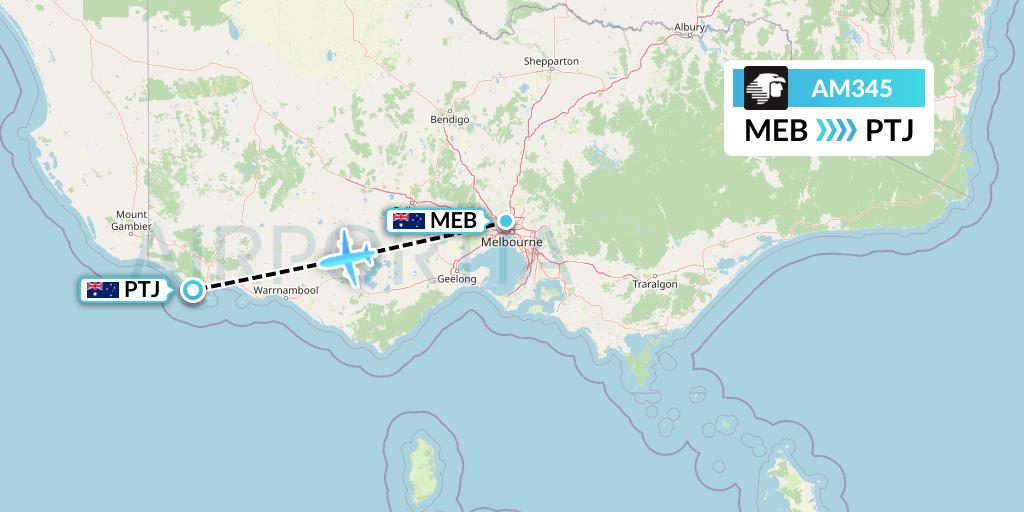 AM345 Aeromexico Flight Map: Essendon to Portland