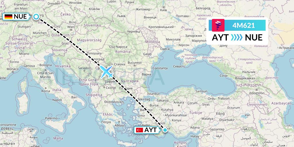 4M621 LATAM Airlines Argentina Flight Map: Antalya to Nurnberg