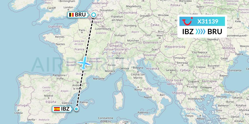 X31139 TUI fly Germany Flight Map: Ibiza to Brussels
