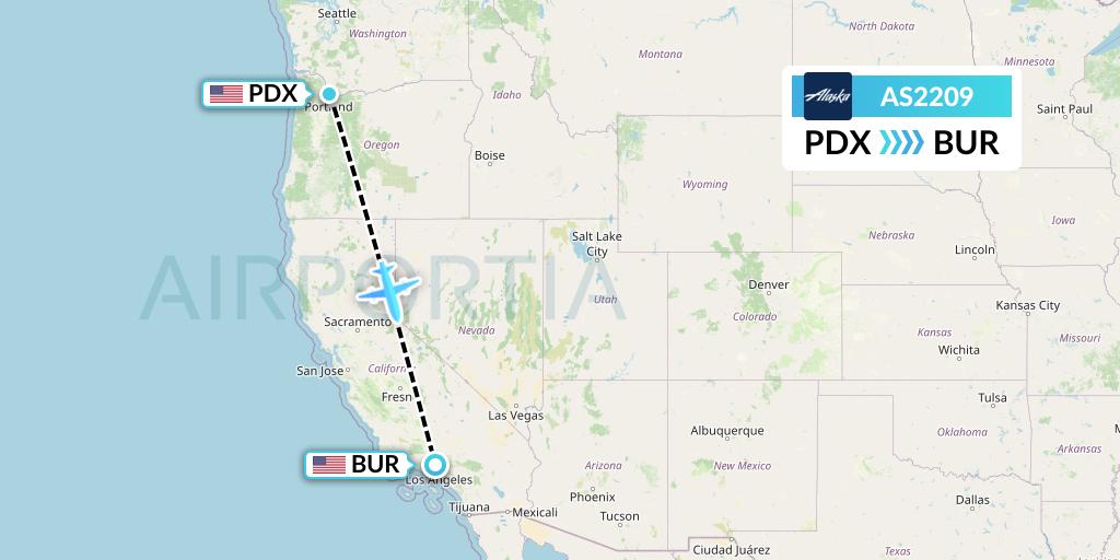 AS2209 Alaska Airlines Flight Map: Portland to Burbank