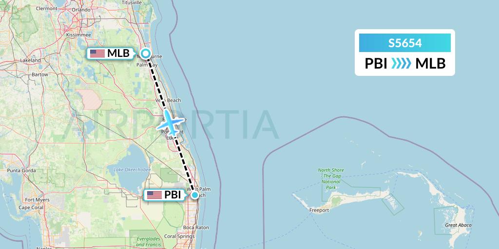 S5654 Star Air Flight Map: West Palm Beach to Melbourne