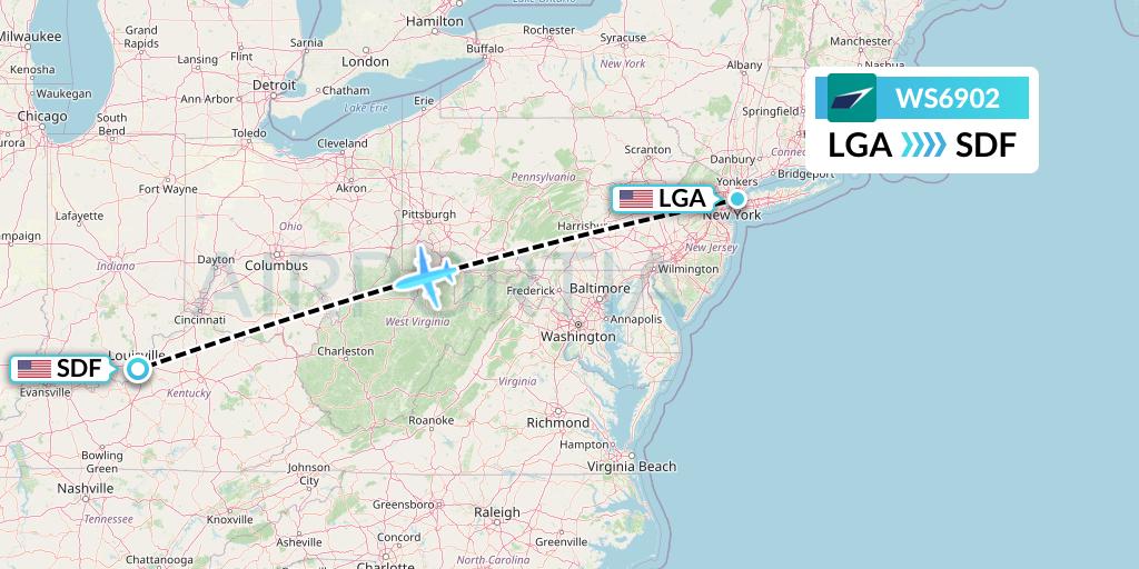 WS6902 WestJet Flight Map: New York to Louisville