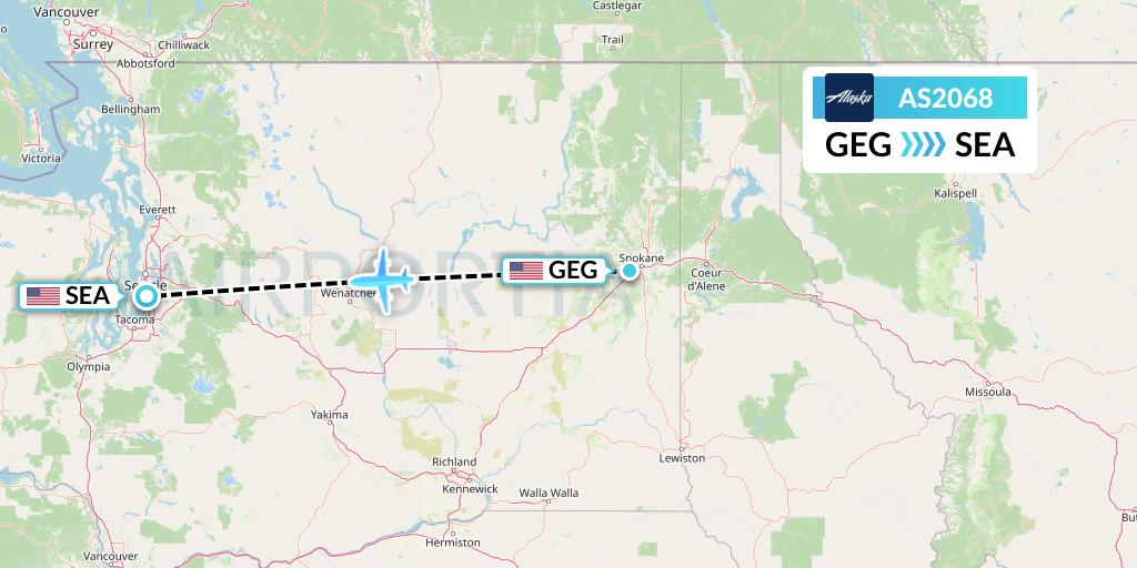 AS2068 Alaska Airlines Flight Map: Spokane to Seattle