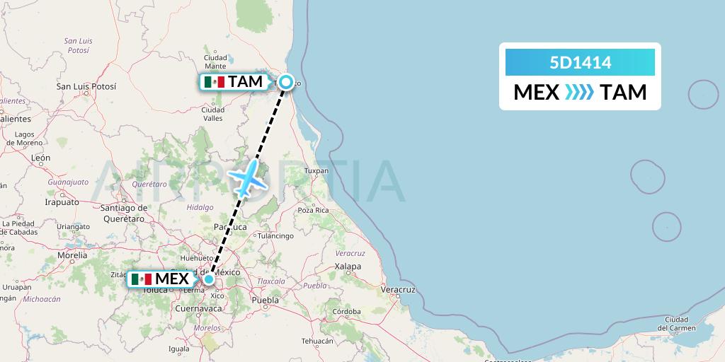5D1414 Aeromexico Connect Flight Map: Mexico City to Tampico