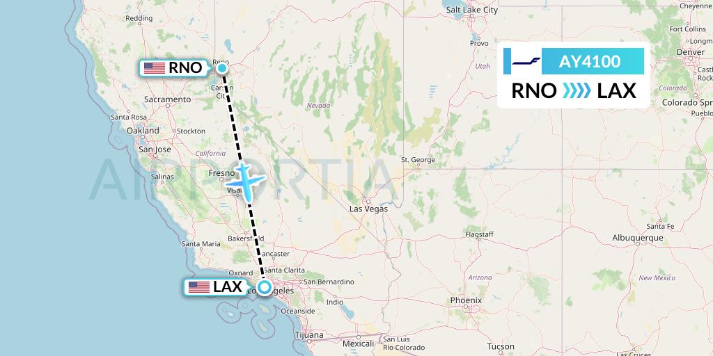 AY4100 Finnair Flight Map: Reno to Los Angeles