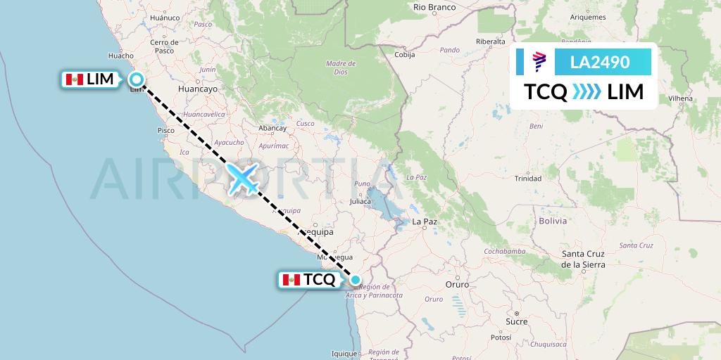 LA2490 LAN Airlines Flight Map: Tacna to Lima