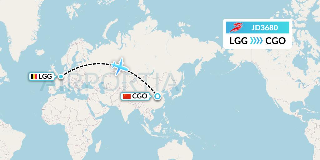 JD3680 Capital Airlines Flight Map: Liege to Zhengzhou