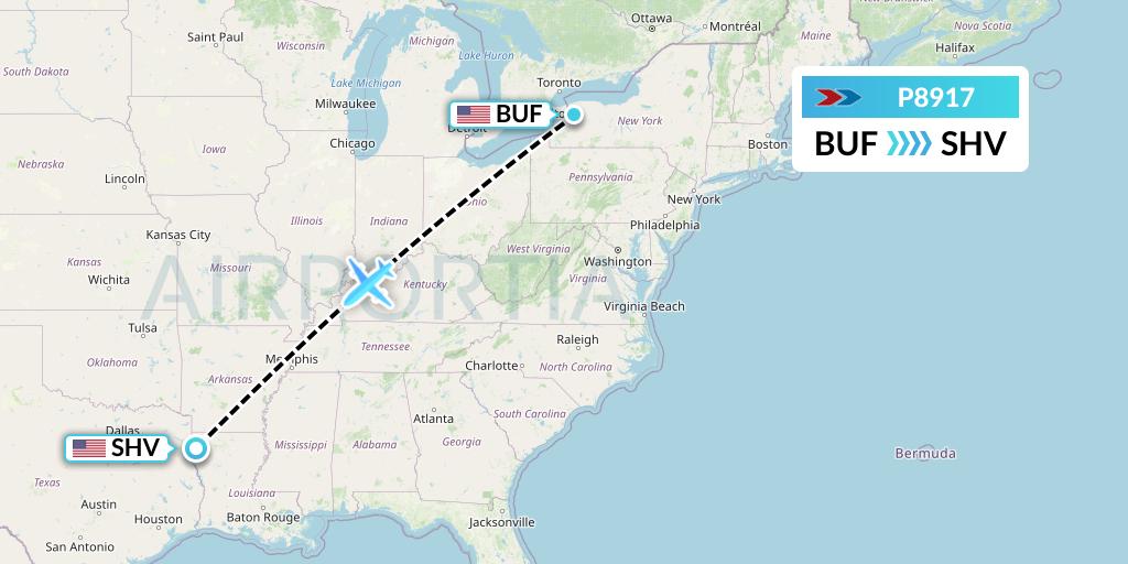 P8917 Sprint Air Flight Map: Buffalo to Shreveport