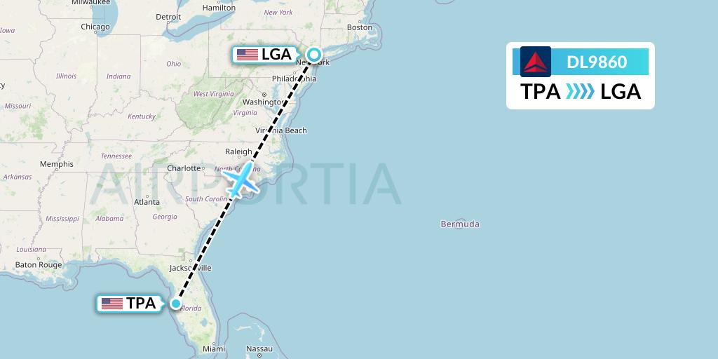 DL9860 Delta Air Lines Flight Map: Tampa to New York