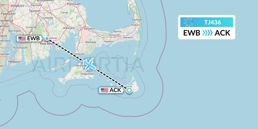 TJ436 Tradewind Aviation Flight Map: New Bedford to Nantucket