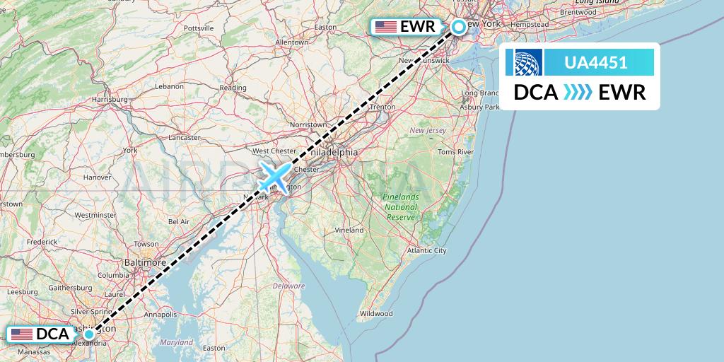 UA4451 United Airlines Flight Map: Washington to New York