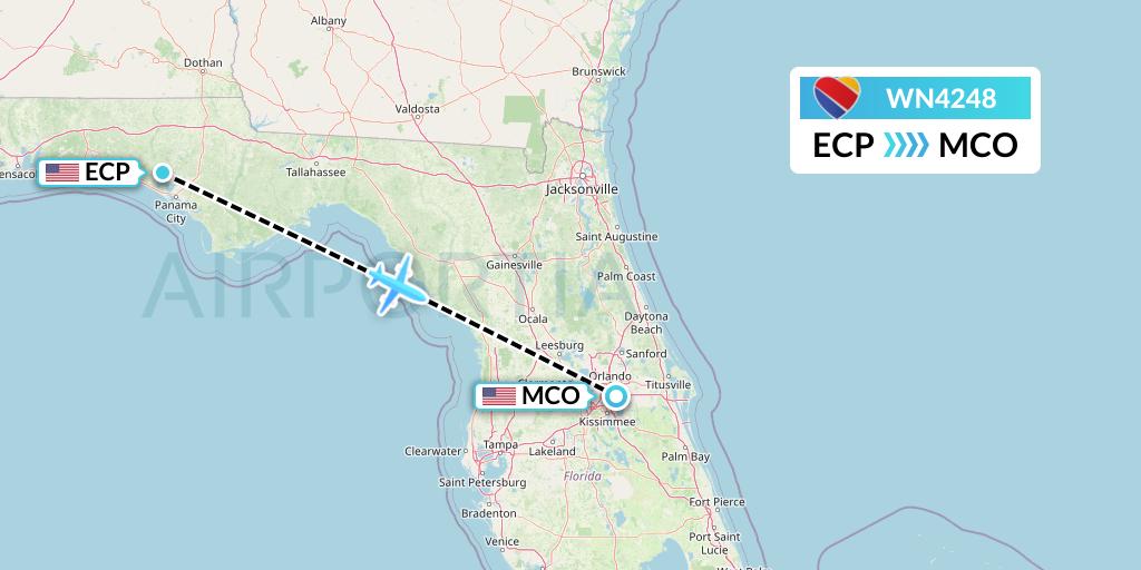 WN4248 Southwest Airlines Flight Map: Panama City to Orlando