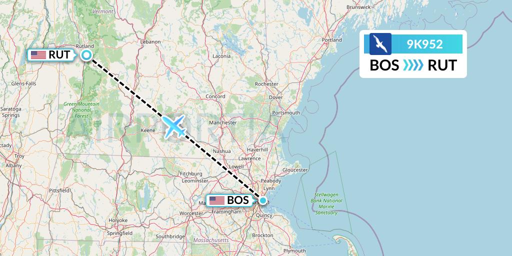 9K952 Cape Air Flight Map: Boston to Rutland