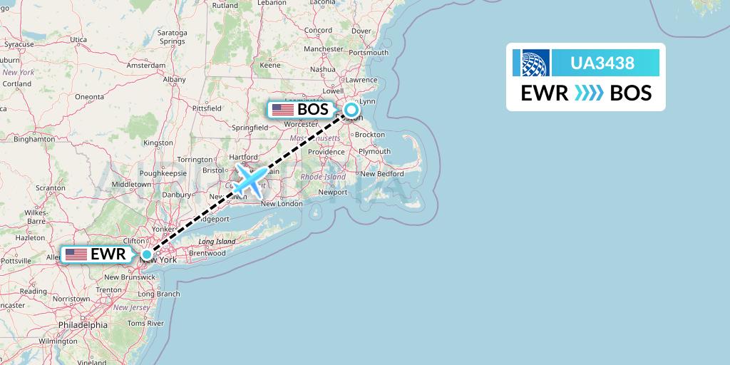 UA3438 United Airlines Flight Map: New York to Boston