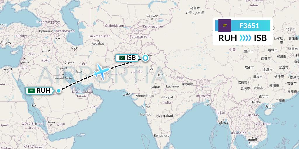 F3651 flydeal Flight Map: Riyadh to Islamabad