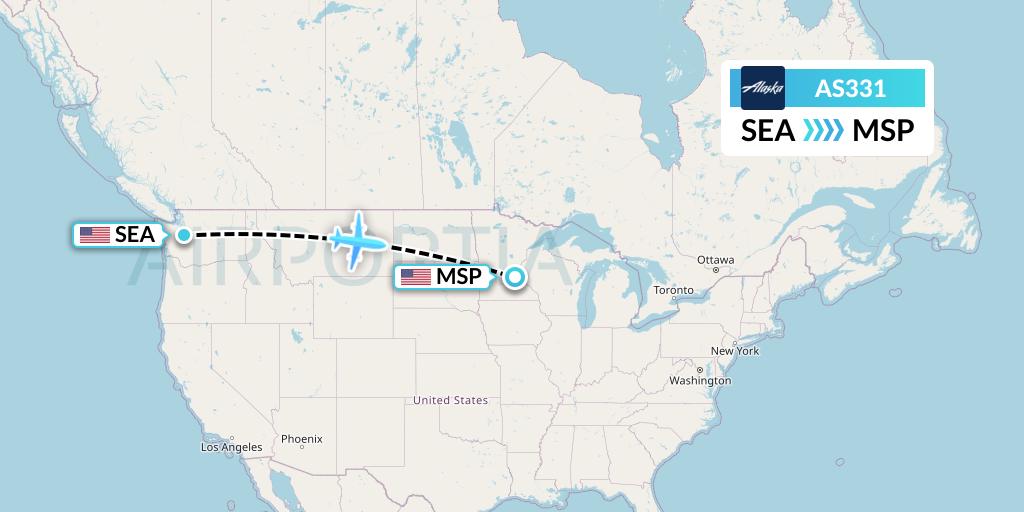 AS331 Alaska Airlines Flight Map: Seattle to Minneapolis