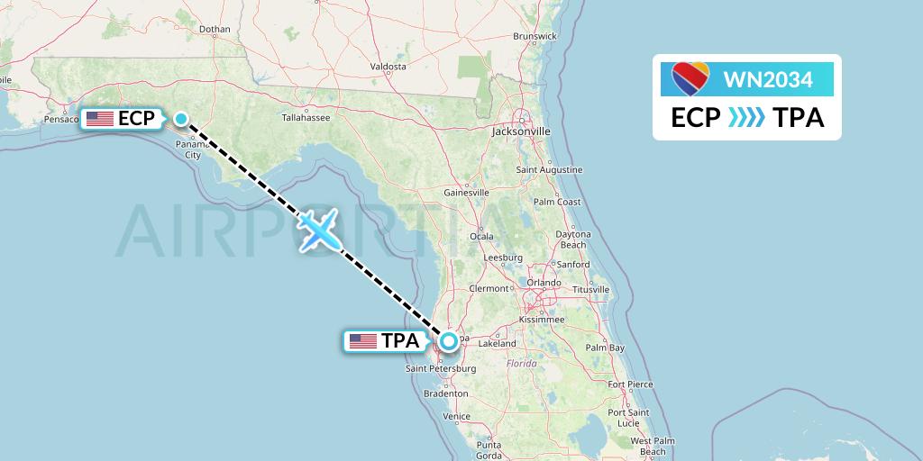 WN2034 Southwest Airlines Flight Map: Panama City to Tampa