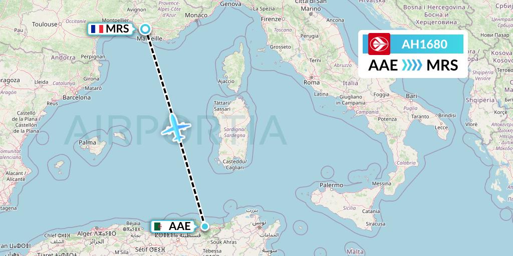 AH1680 Air Algerie Flight Map: Annaba to Marseille