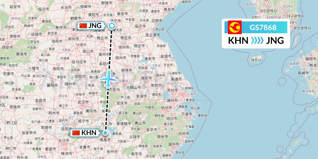 GS7868 Tianjin Airlines Flight Map: Nanchang to Jining