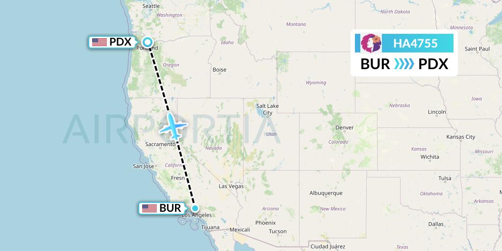 HA4755 Hawaiian Airlines Flight Map: Burbank to Portland