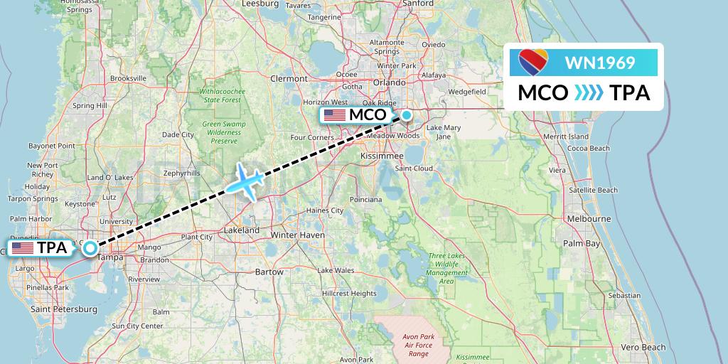 WN1969 Southwest Airlines Flight Map: Orlando to Tampa