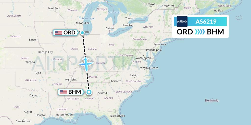AS6219 Alaska Airlines Flight Map: Chicago to Birmingham