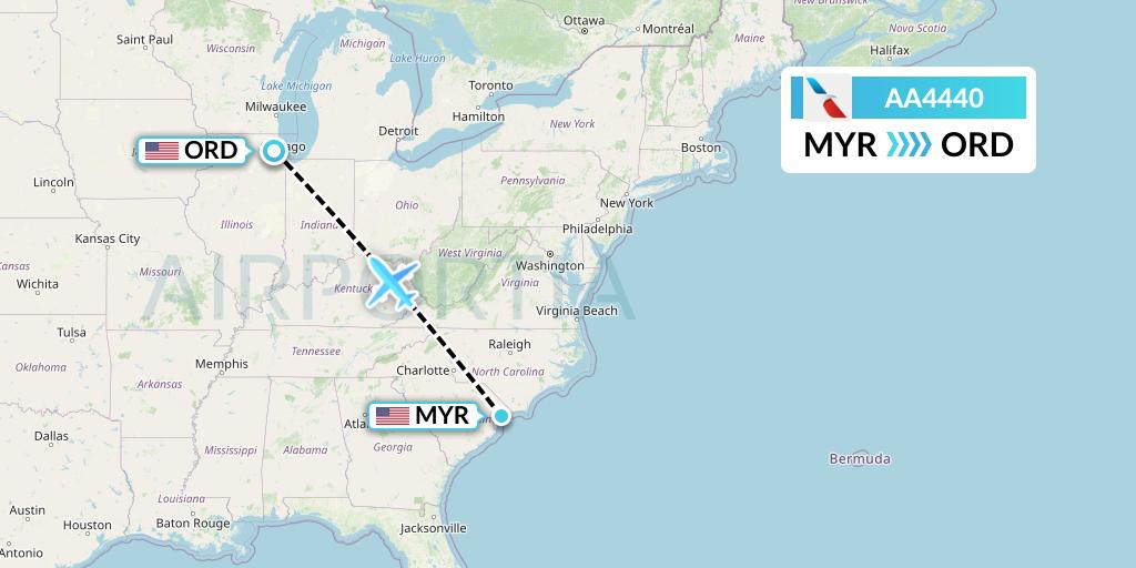 AA4440 American Airlines Flight Map: Myrtle Beach to Chicago