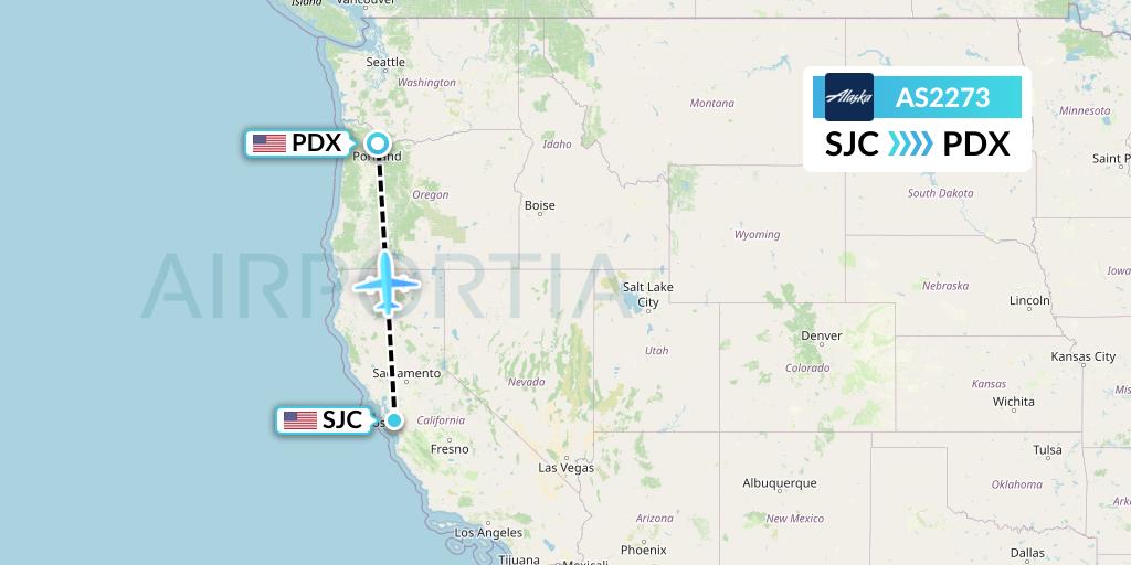 AS2273 Alaska Airlines Flight Map: San Jose to Portland