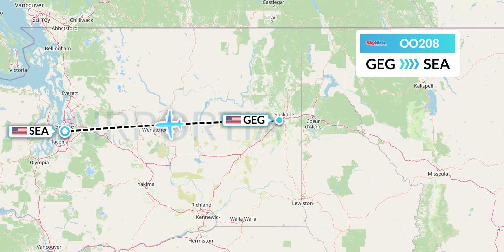 OO208 SkyWest Airlines Flight Map: Spokane to Seattle