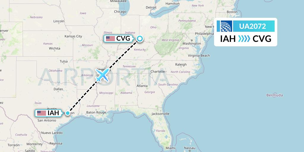 UA2072 United Airlines Flight Map: Houston to Cincinnati
