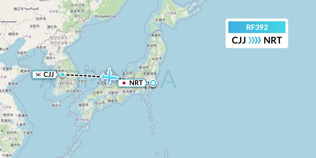 RF392 Aero K Airlines Flight Map: Cheongju to Tokyo