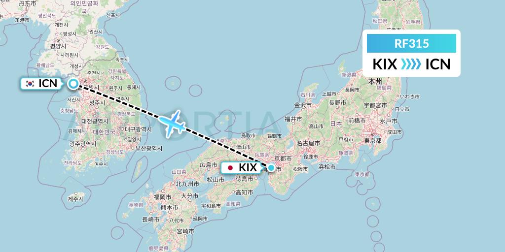 RF315 Aero K Airlines Flight Map: Osaka to Seoul