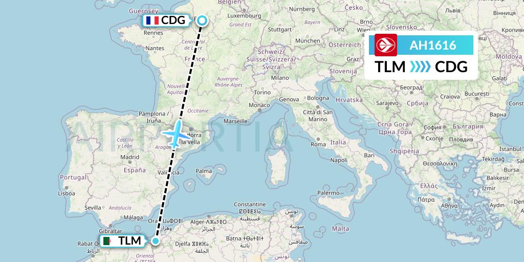 AH1616 Air Algerie Flight Map: Tlemcen to Paris