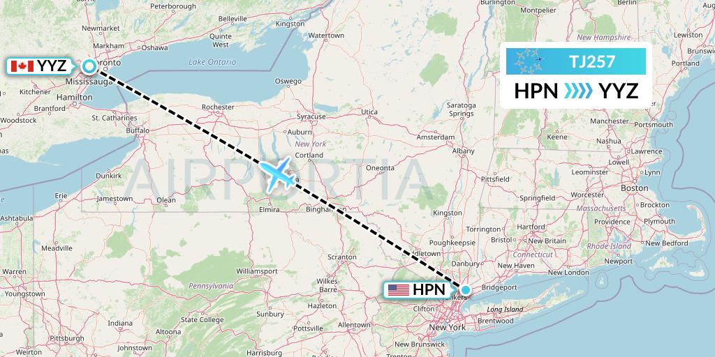TJ257 Tradewind Aviation Flight Map: White Plains to Toronto