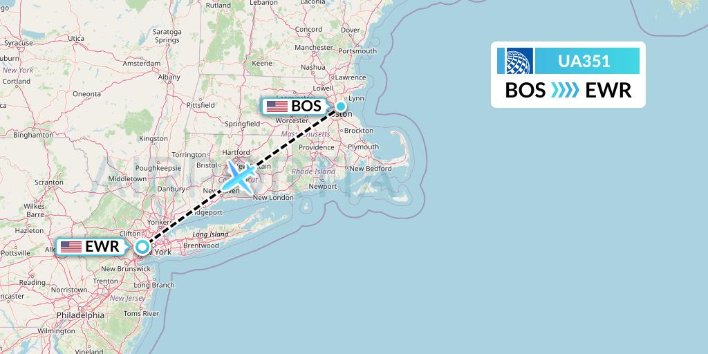 UA351 United Airlines Flight Map: Boston to New York