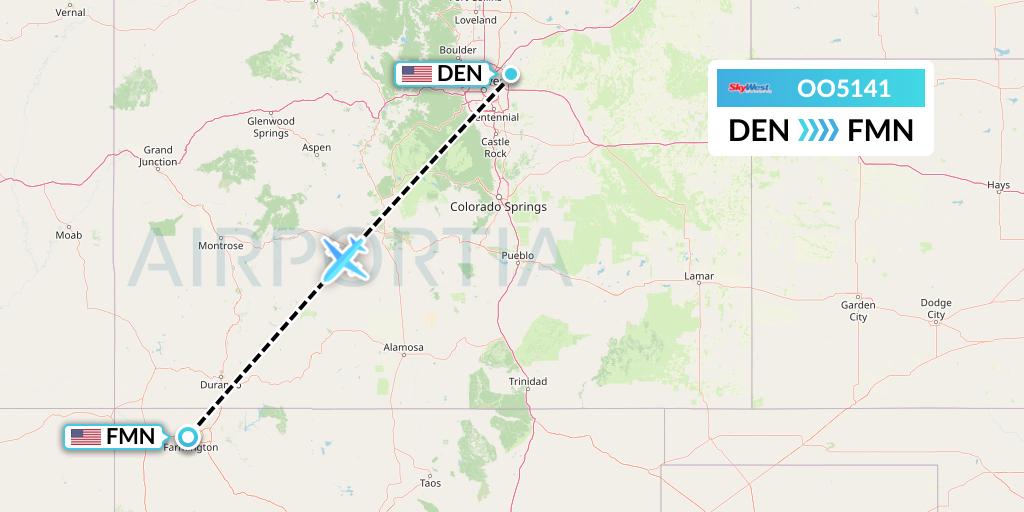 OO5141 SkyWest Airlines Flight Map: Denver to Farmington