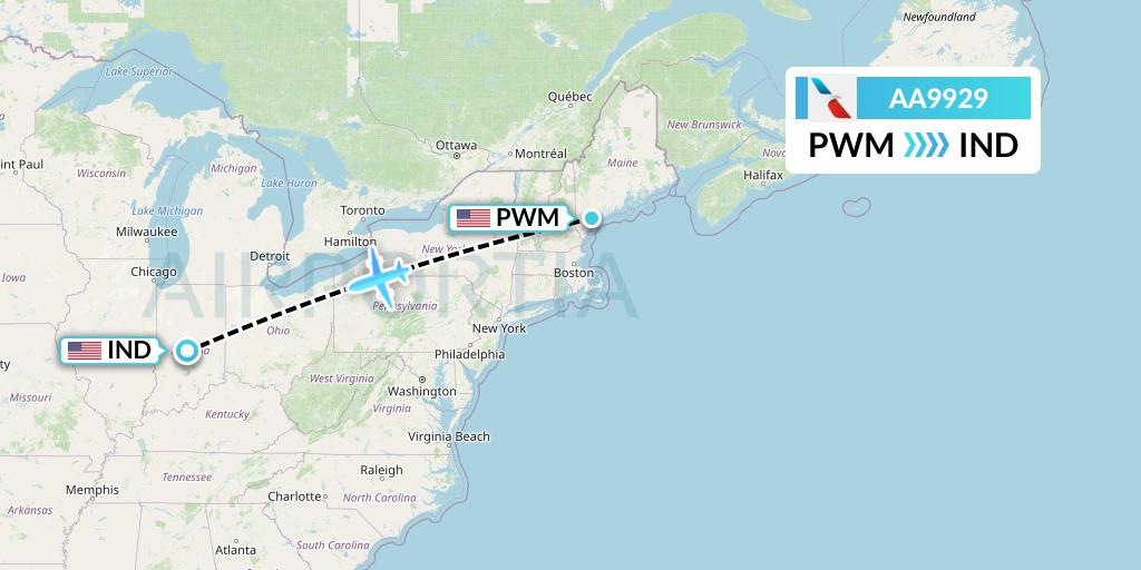 AA9929 American Airlines Flight Map: Portland to Indianapolis