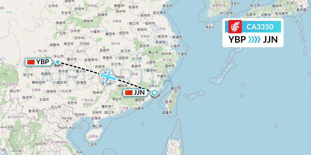 CA3350 Air China Flight Map: Yibin to Jinjiang
