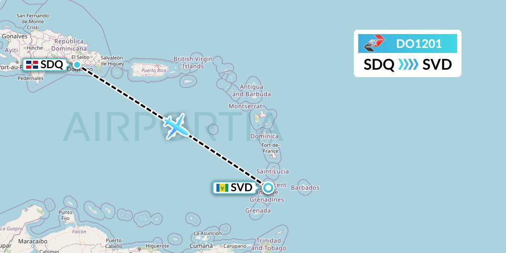 DO1201 Sky High Aviation Flight Map: Santo Domingo to Kingstown