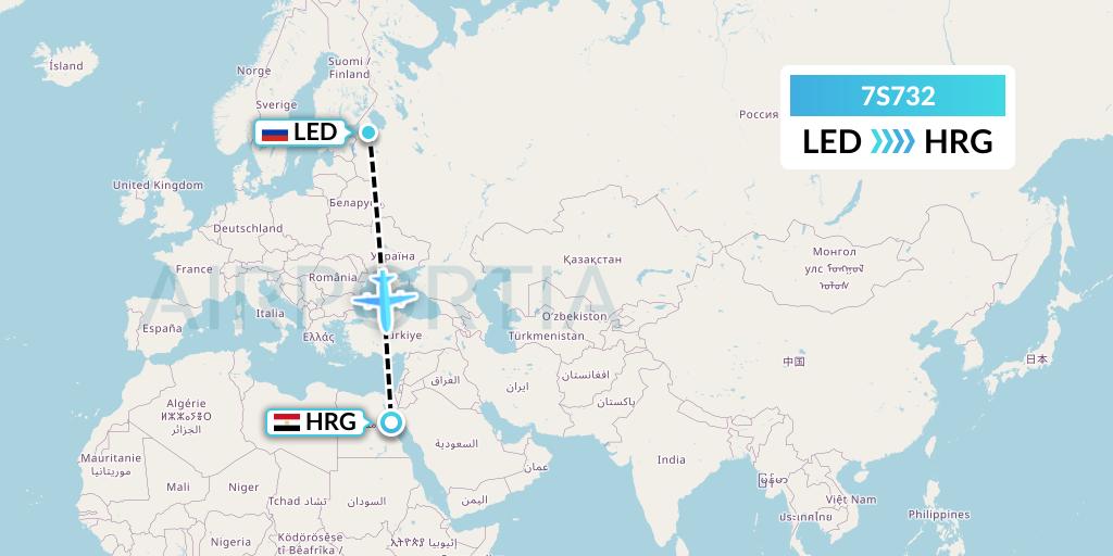 7S732 Ryan Air (USA) Flight Map: St. Petersburg to Hurghada