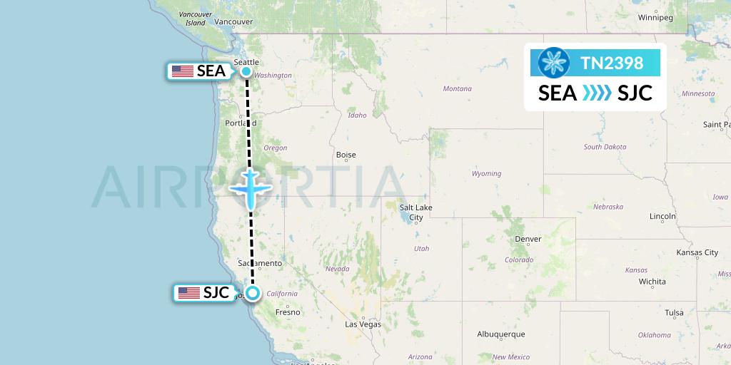 TN2398 Air Tahiti Nui Flight Map: Seattle to San Jose