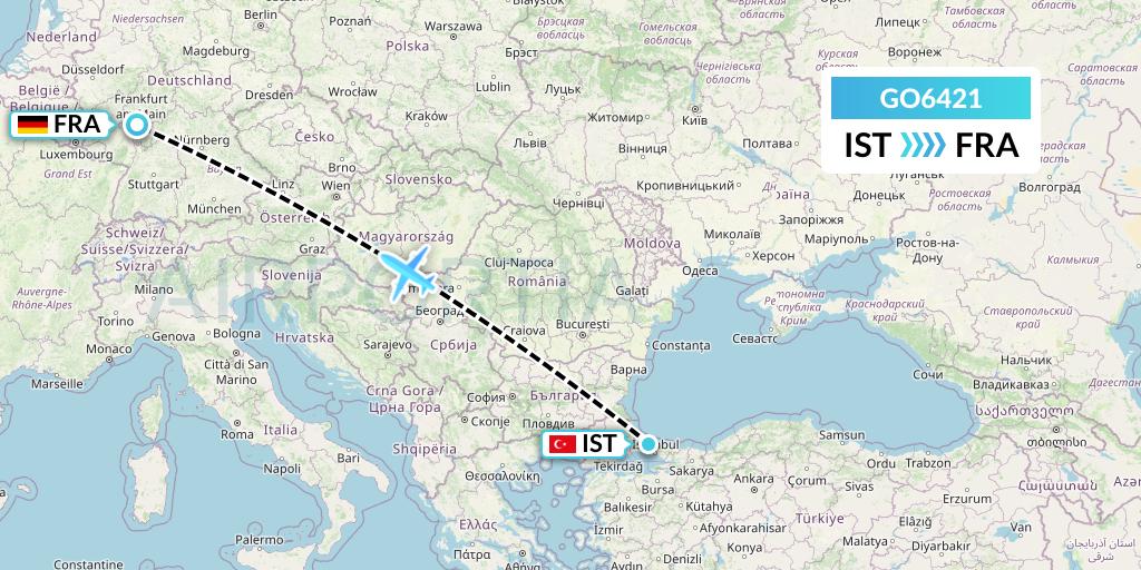 GO6421 ULS Airlines Cargo Flight Map: Istanbul to Frankfurt