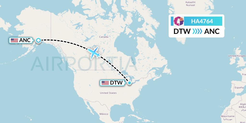 HA4764 Hawaiian Airlines Flight Map: Detroit to Anchorage