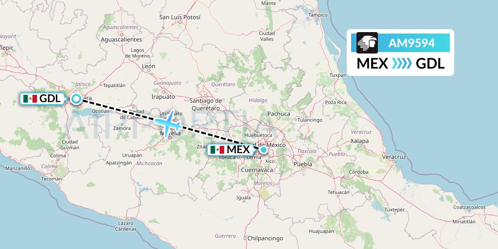 AM9594 Aeromexico Flight Map: Mexico City to Guadalajara