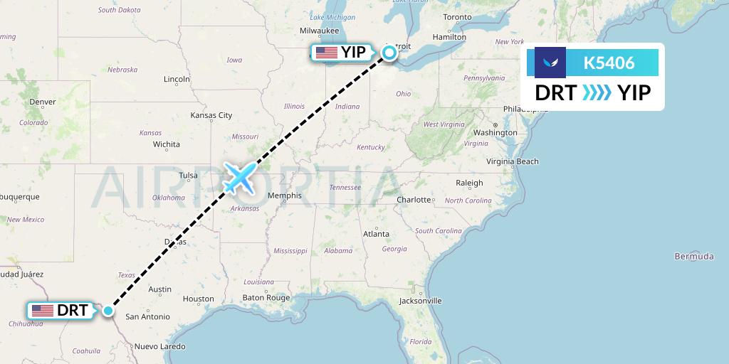K5406 SeaPort Airlines Flight Map: Del Rio to Detroit