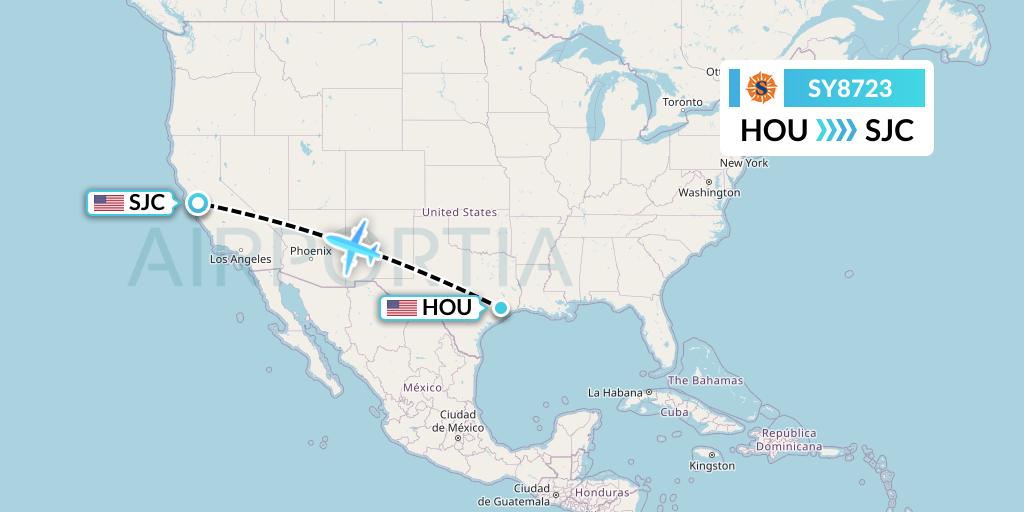 SY8723 Sun Country Airlines Flight Map: Houston to San Jose