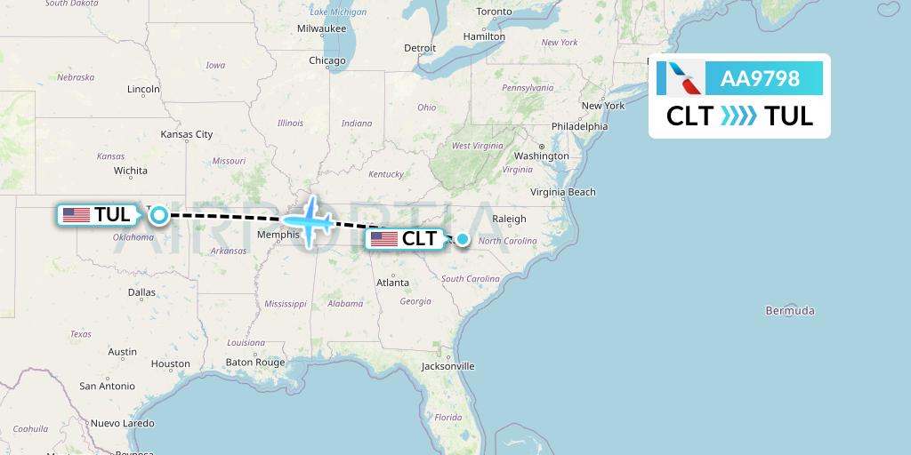 AA9798 American Airlines Flight Map: Charlotte to Tulsa