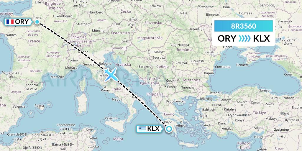 8R3560 Amelia Flight Map: Paris to Kalamata