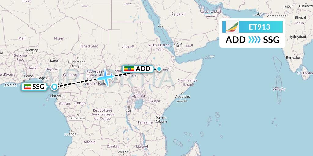 ET913 Ethiopian Airlines Flight Map: Addis Ababa to Malabo